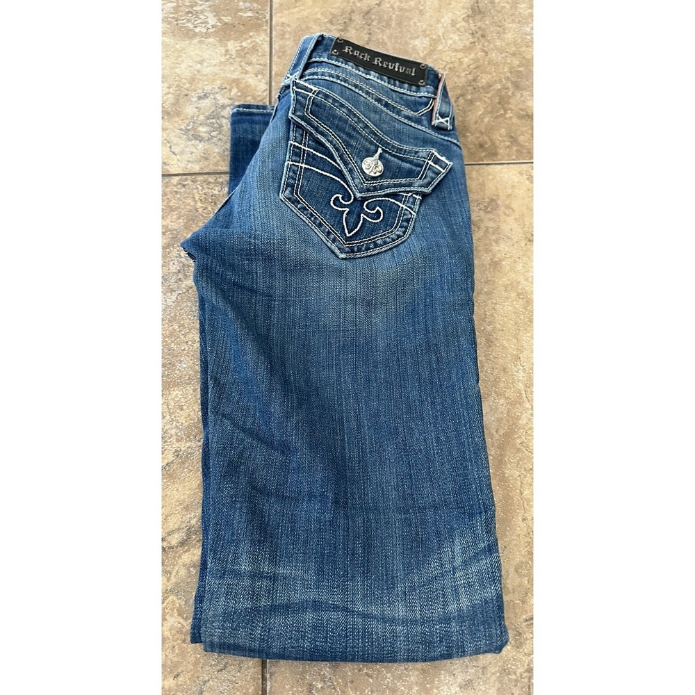 Rock Revival Jeans Womens 26 Stretch Chrissie Boot Low Rise Med Wash Fade